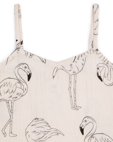 Kids Cotton Cheesecloth Flamingo Sketch Print Cami Short Pyjama Set